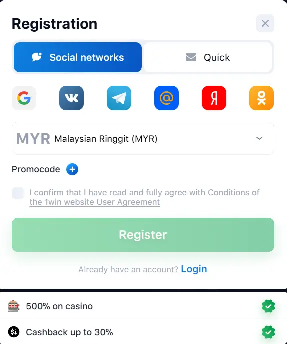 1win Malasya Registration Email
